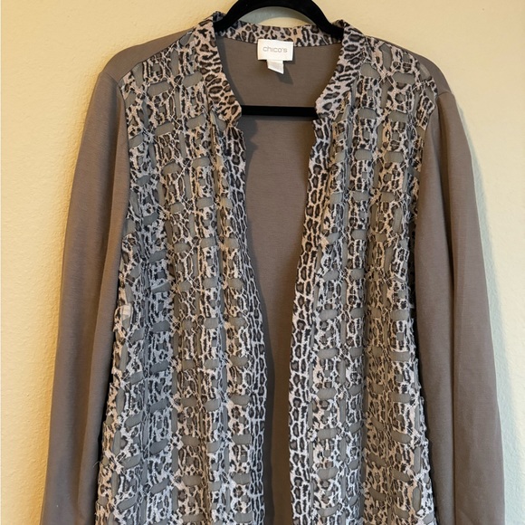 Chico’s Leopard print mesh open front jacket - Picture 4 of 5